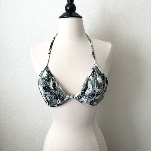 Victoria’s Secret olive green black floral print camp string bikini top pleated - Picture 1 of 6